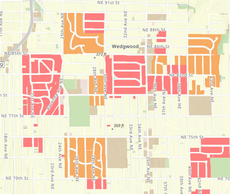 A map of the North Seattle neighborhood of Wedgwood.